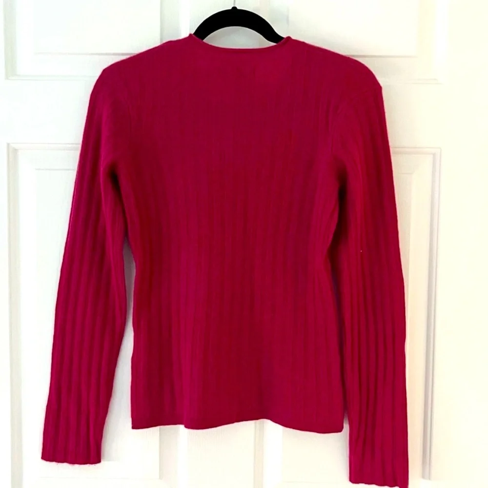 Naadam 100% Cashmere Wide Ribbed Sweater Size Small Raspberry Rolled Crewneck